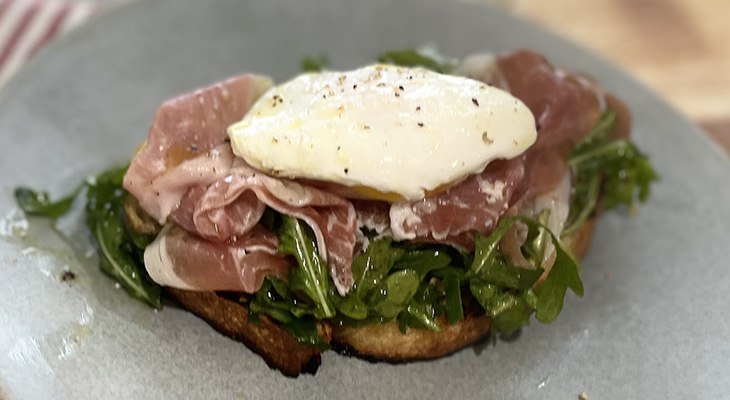 Rustic-8 Grain-Tartine-with-Prosciutto-Arugula-and-Poached-Egg