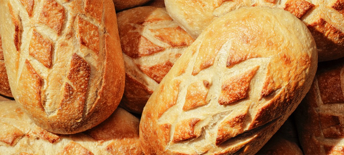 close-up view of loaves of baked artisan bread