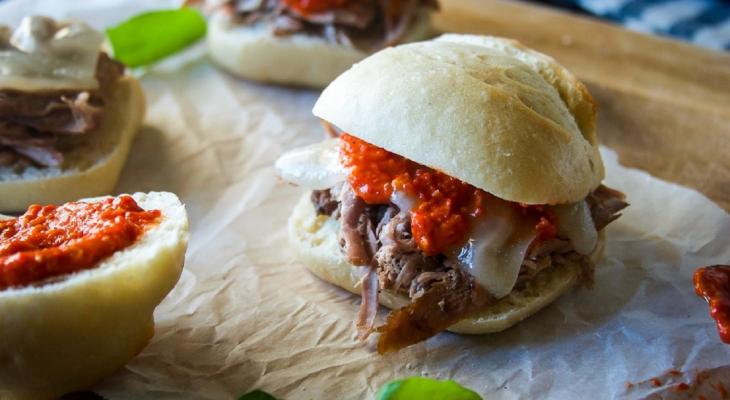 Slow Cooker Pork Tenderloin Sliders With Romesco and Manchego