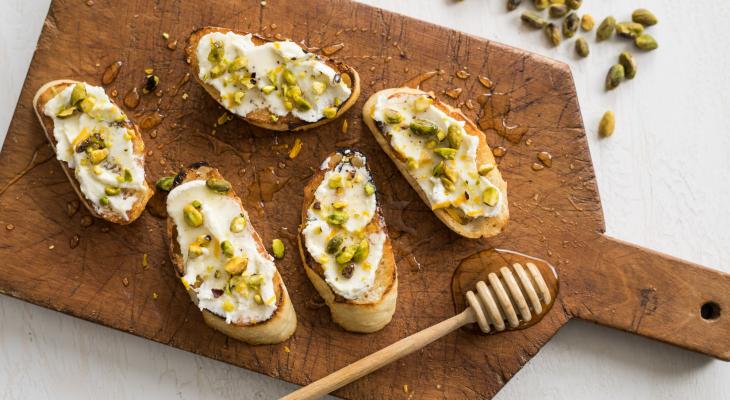 Honey Toast with Fresh Ricotta and Pistachios