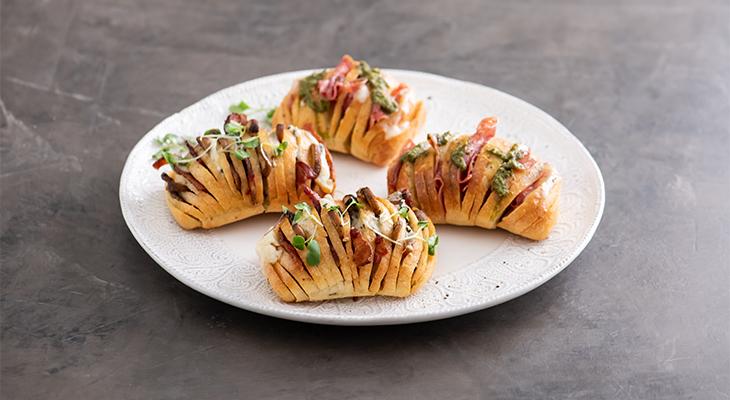 Bacon, Mushroom, Blue Cheese Hasselback Rolls Italian Sub Hasselback Rolls