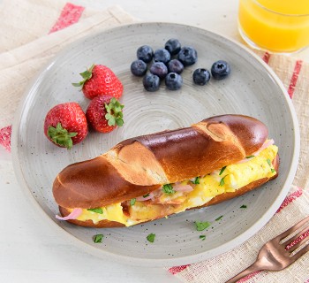 Country Ham and Cheddar Omelet on a Pretzel Bun